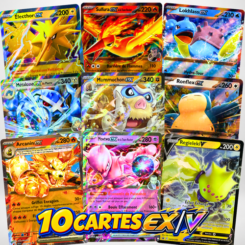 Lot de 10 cartes EX / V Pokémon FRANÇAISES — sans doublon